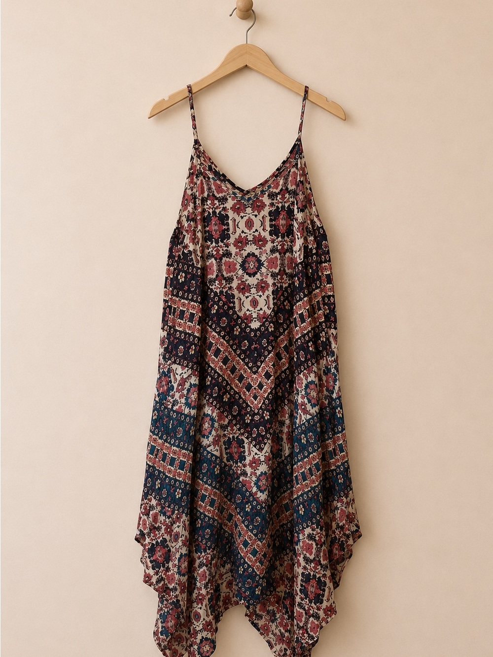 Japna Boho Handkerchief Hem Tunic Dress Festival Paisley Floral Small